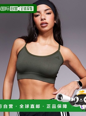 香港直邮adidas 阿迪达斯 女士 support 训练无缝浅运动文胸(卡其