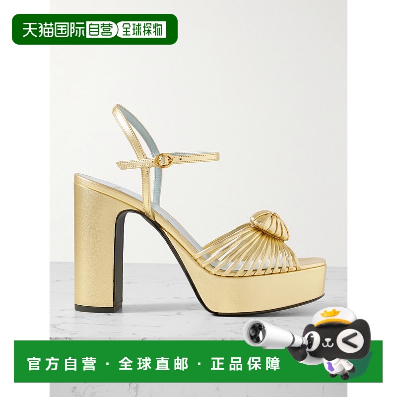 香港直邮valentino 华伦天奴 女士 精饰金属感皮质防水台凉鞋 8W2