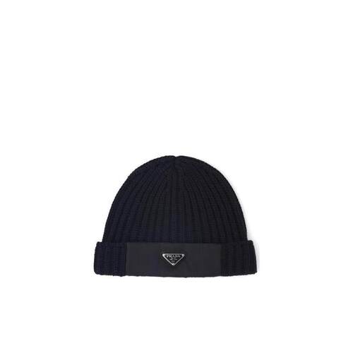 奢淘 Prada 黑色logo罗纹针织套头帽 男 UMD4461WTOS202