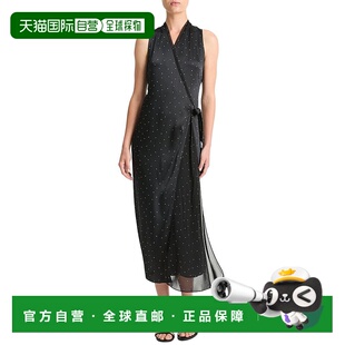 美国奥莱直发 黑色 自营Vince Dot真丝镶边裹身连衣裙