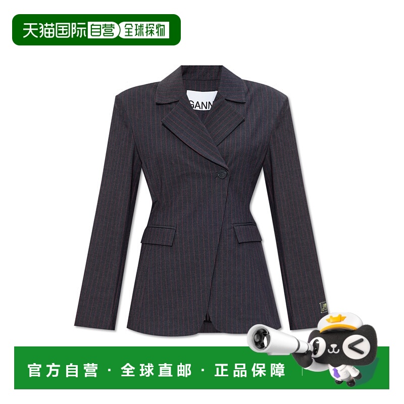 香港直邮GANNI 女士外套 W05786207252 AW2025 灰色 Striped blaz