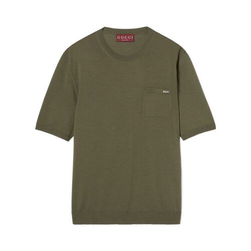 GUCCI 男士针织毛衣 824126XKER23051 SS2025 绿色 短袖针织衫