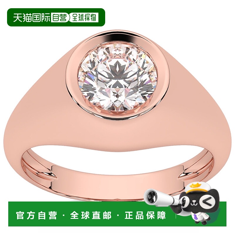 自营 pompeii3男士单粒圆形钻石戒指 1 克拉周年纪念尾戒 14k 黄