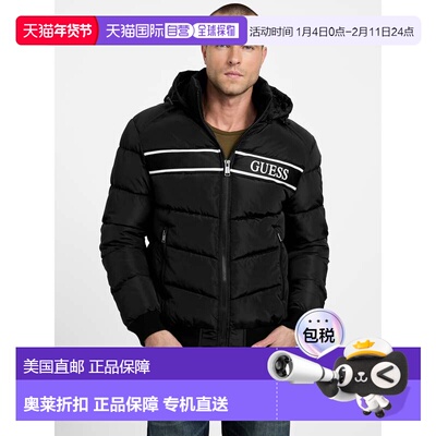 自营guessEco Pietros Padded Hooded Jacket - black 美国奥莱直