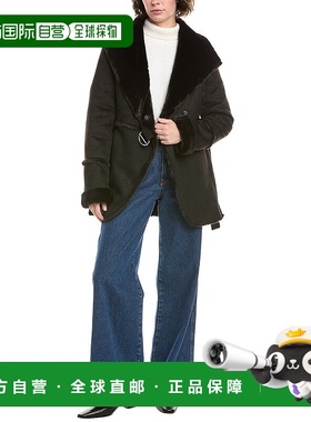 自营Via Spiga连帽夹克-黑色 皮草外套美国直发奥莱