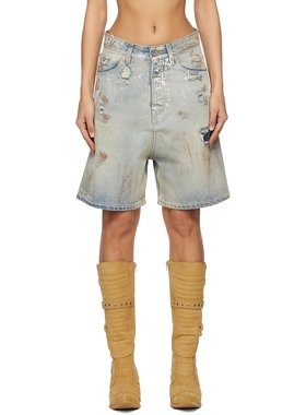 潮奢 Vetements 维特萌 女士 蓝色 Trashed 牛仔短裤 UA66SS530L
