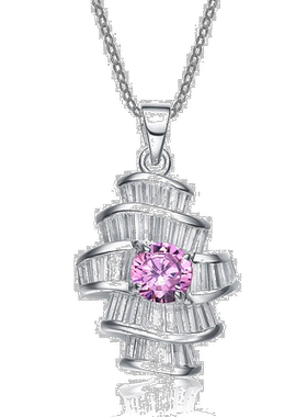 自营 geneviveGv 纯银透明和粉红色立方氧化锆单石项链 - 紫色 美