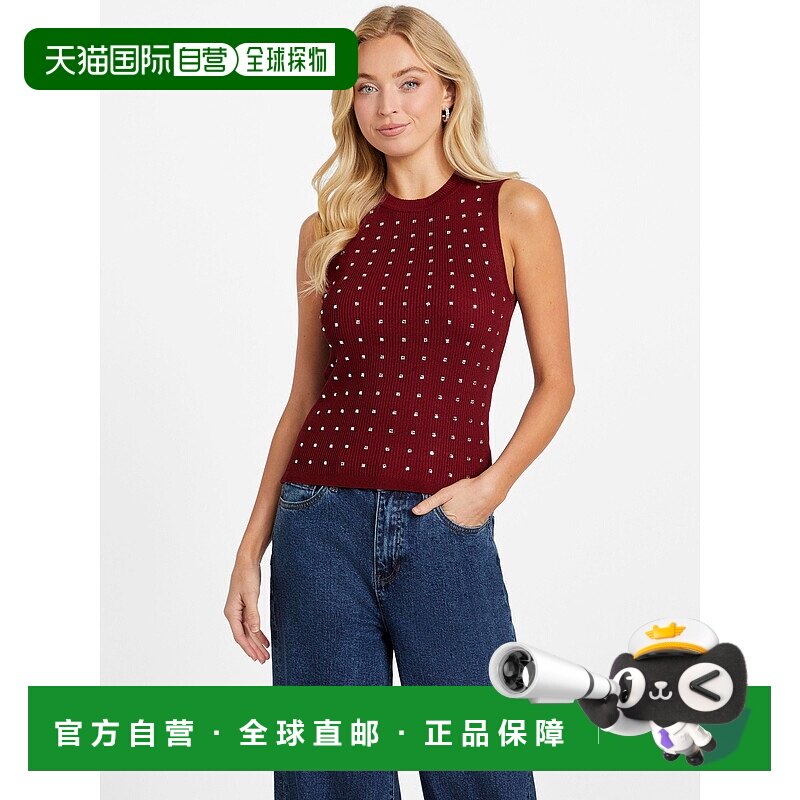 自营guessCiara Studded Sweater Top - beet juice red 美国奥莱