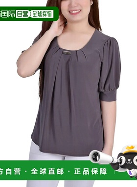 自营 Ny Collection束腰上衣女式P炭气球短袖FTS91-灰色 美国奥莱