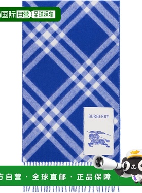 香港直邮Burberry 巴宝莉 女士 蓝色 & 白色 Check Cashmere 围巾