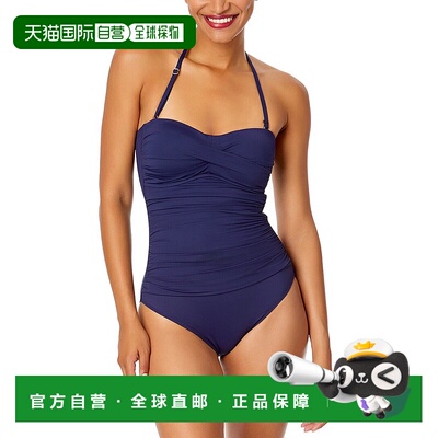自营Anne Cole Twist Front Shirred One-Piece - navy 美国奥莱