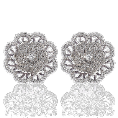 自营 Suzy Levian 纯银方晶锆石密钉花朵耳环 - 白色 美国奥莱直