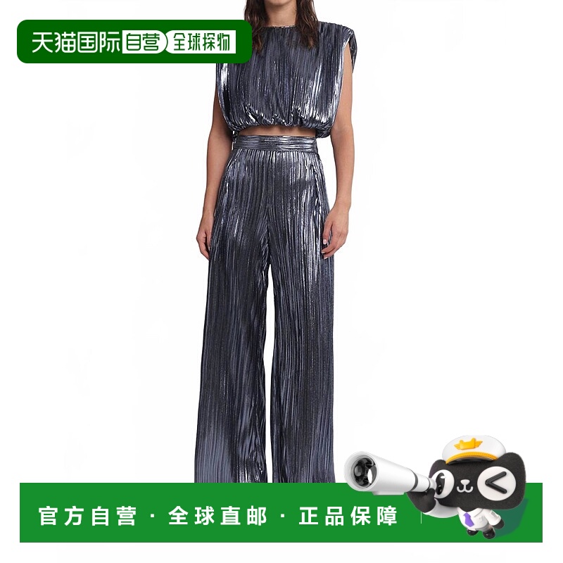 自营sabina musayevTio Foil Pleated Pants In Steel Blue - ste