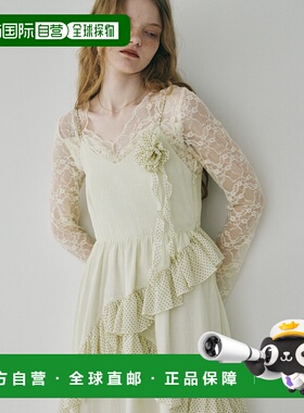 1h可退 日本直邮idem 女装 V领系带荷叶边吊带连衣裙 可拆卸胸花