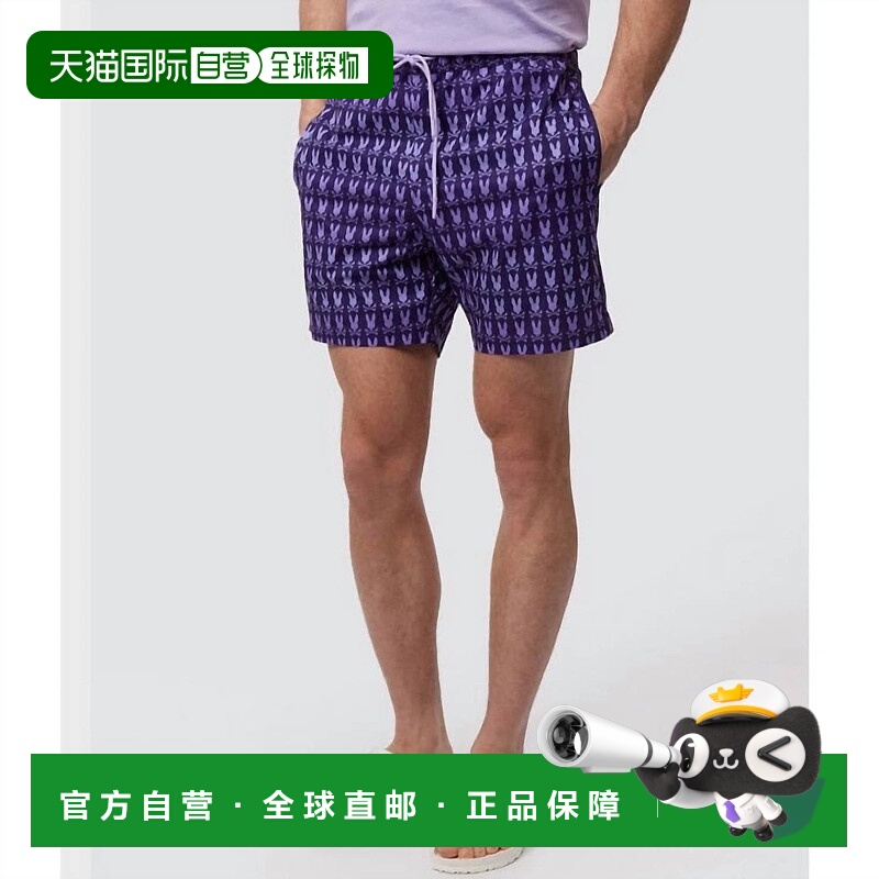 自营psycho bunnyMen's Barker All Over Print Swim Trunk In Pu