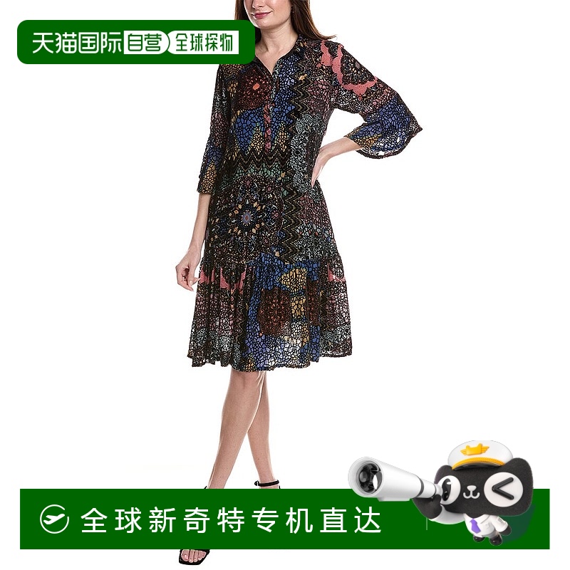 自营 Johnny Was Nash烧坏丝绒混纺衬衫连衣裙-黑色 【美国奥莱】
