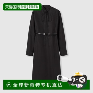 古馳 歐洲直郵Gucci 女士黑色棉府綢雙G刺繡馬銜扣可拆卸皮質(zhì)腰帶
