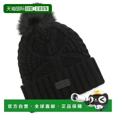 日本直邮UGG 女士帽子黑色带毛球电缆针织帽 10089 BLK