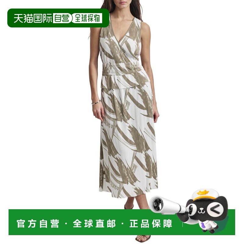 自营DKNY无袖v领衬里连衣裙-白色 美国奥莱直发吊带