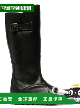 自营 Fly London女式黑色MOL 2皮革坡跟及膝拉链靴-黑色 美国奥莱