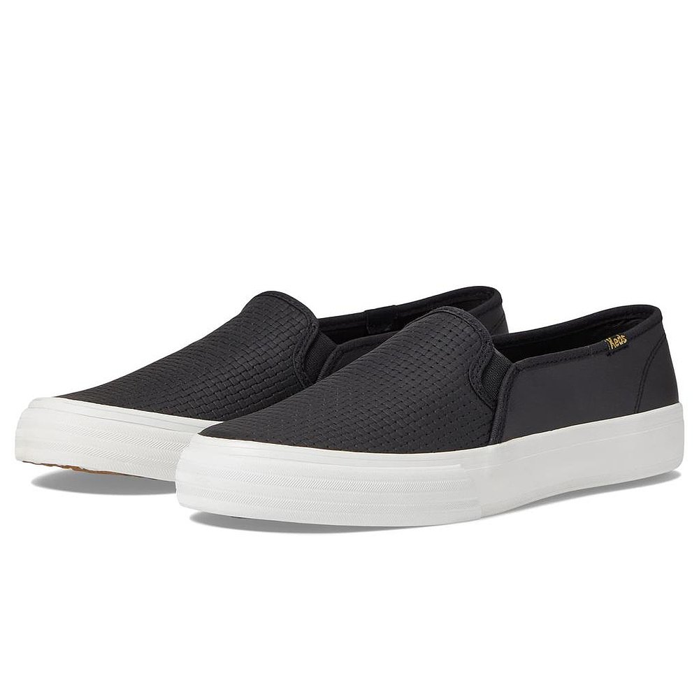 美国直邮Keds女士低帮休闲鞋黑色透气圆头徽形印花真皮懒人脚蹬