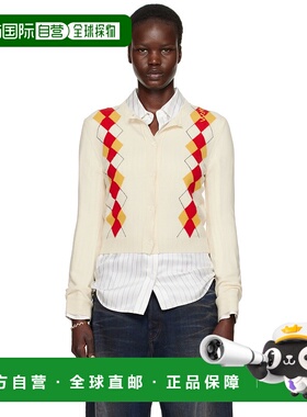 1h可退 香港直邮潮奢 Marni 玛尼 女士 灰白色 Wool Argyle 开衫