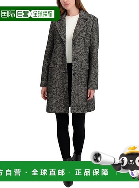 自营Laundry by Shelli Segal Herringbone Coat - black 美国奥