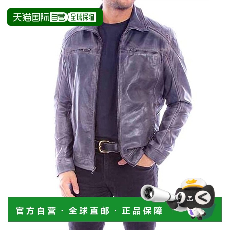 自营 scully男式水洗羔羊皮夹克，复古灰色 美国奥莱直发长袖皮衣