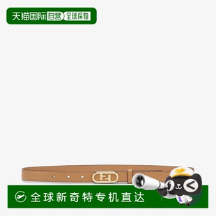 芬迪24新款 欧洲直邮FENDI 女士米黄色牛皮金色Lock钉扣细腰带2cm