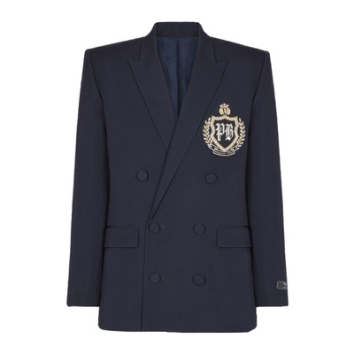 BALMAIN 男士西服 FH0SG220PD26SFI AW2025 蓝色 贴片羊毛西装外