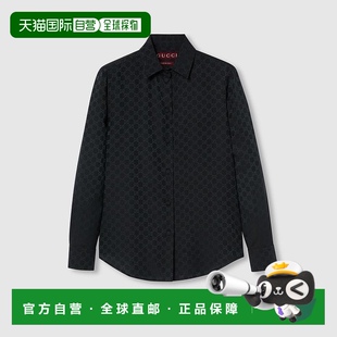 自营欧洲直邮Gucci古驰女士黑色 GG真丝绉纱衬衫
