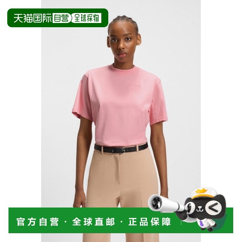 自营欧洲直邮Hugo Boss 女士粉色棉圆领短袖T恤,女装/女士精品,T恤,淘宝优惠券,粉丝福利购,淘宝优惠卷