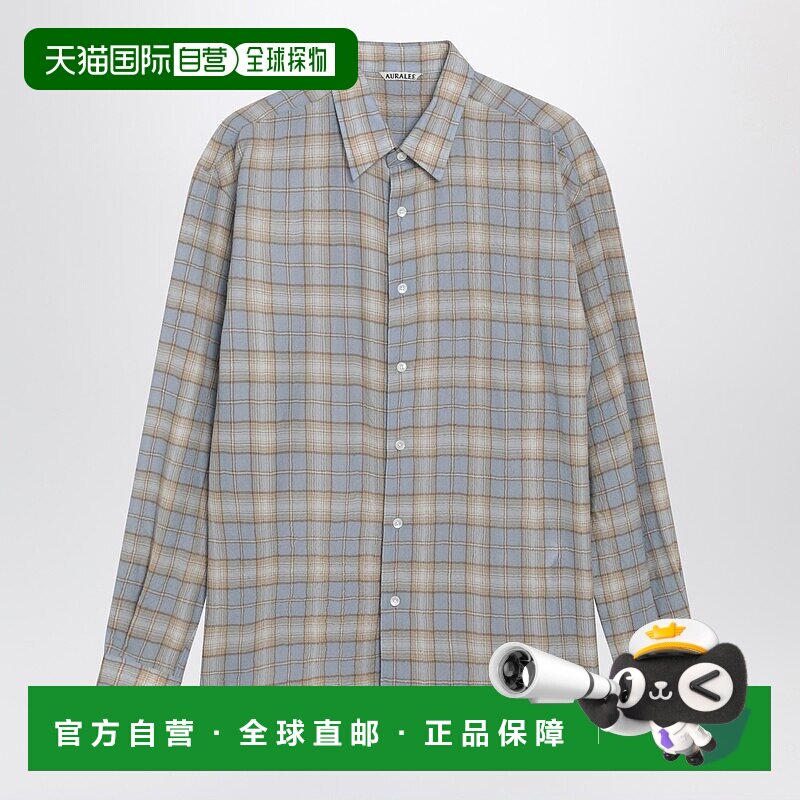 1h可退 香港直邮AURALEE 男士 blue/beige 浅格纹羊毛衬衫 A25AS0