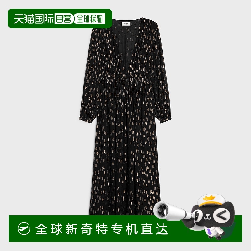 香港直邮潮奢 Celine 思琳 女士 V 领长连衣裙 2R20L158J真丝
