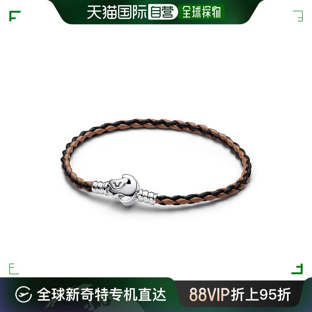 【美国直邮】pandora 通用 环形手链纯银编织皮手链