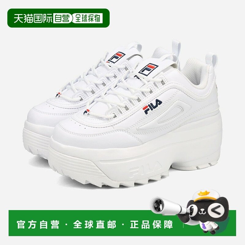 日本直邮FILA DISRUPTOR II WEDGE女士和男士低帮厚底白色/海军蓝