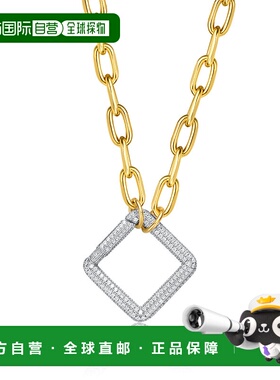 自营 genevive14k 镀金优雅链带闪亮钻石三角纯银吊坠项链方晶锆