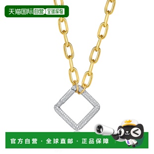 自营 genevive14k 镀金优雅链带闪亮钻石三角纯银吊坠项链方晶锆