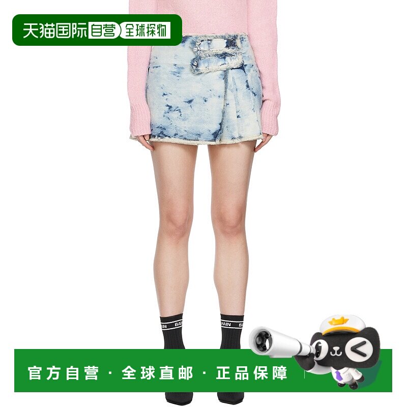 香港直邮Balmain 褶裥牛仔半身裙 YF1LB453DC25包臀裙a字裙