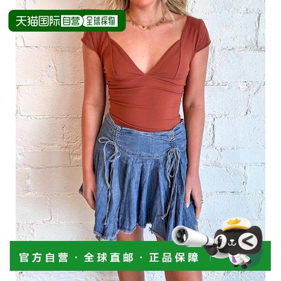 自营 mustard seed牛仔褶饰系带前裙 - 牛仔布 美国奥莱直发服饰