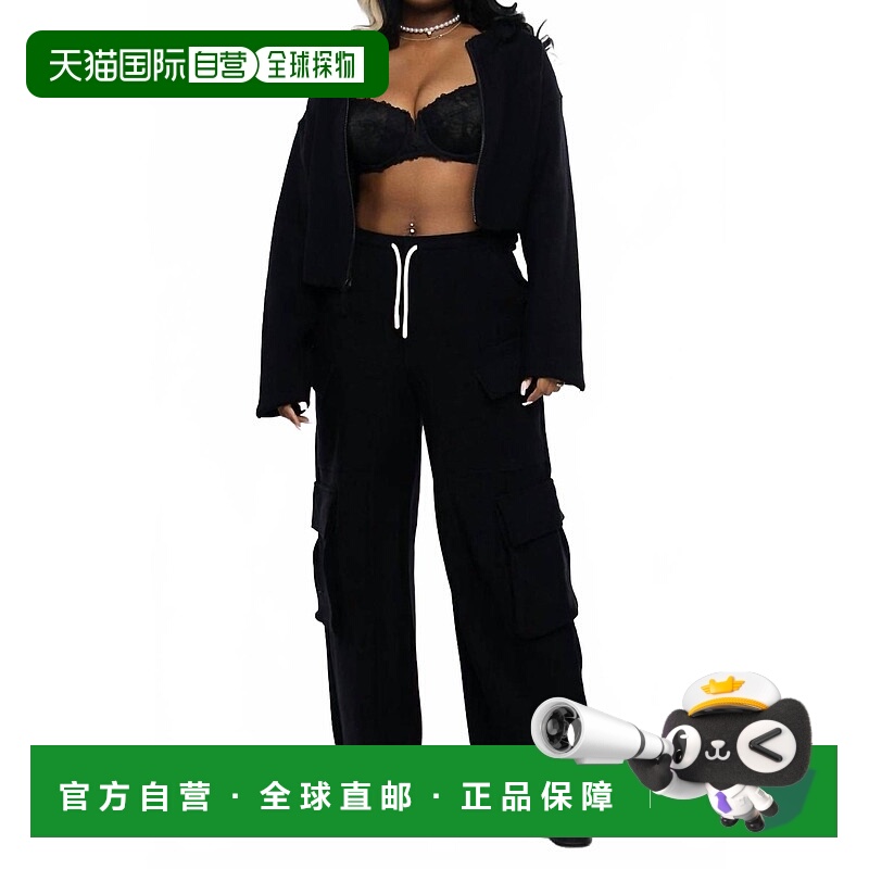 自营honor the giftRound Crop Zip Crew Sweatshirt In Black -