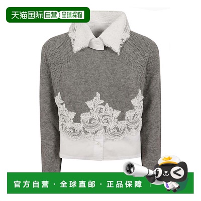 自营ermanno scervino灰色羊绒针织毛衣，饰有蕾丝饰边-灰色 美国