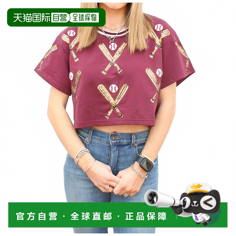 自营queen of sparklesScattered Baseball Bat Top In Maroon -