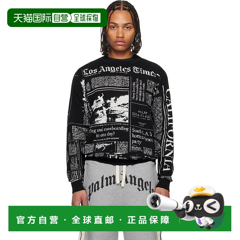 香港直邮Palm Angels 棕榈天使 男士 黑色 LA Times 联名毛衣 PMH