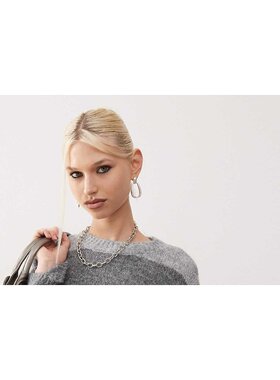 潮奢 Noisy May 女士 Noisy 五月宽松款织物净色灰色条纹套头衫