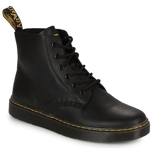 欧洲直邮dr. martens 女黑色平底光面皮革6孔时尚休闲百搭马丁靴