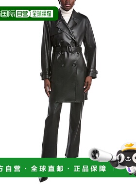 自营Kenneth Cole Faux Leather Trench Coat - black 美国奥莱直