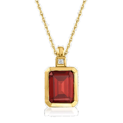 自营 Ross-Simons 14kt 黄金钻石点缀石榴石吊坠项链 - 20 英寸