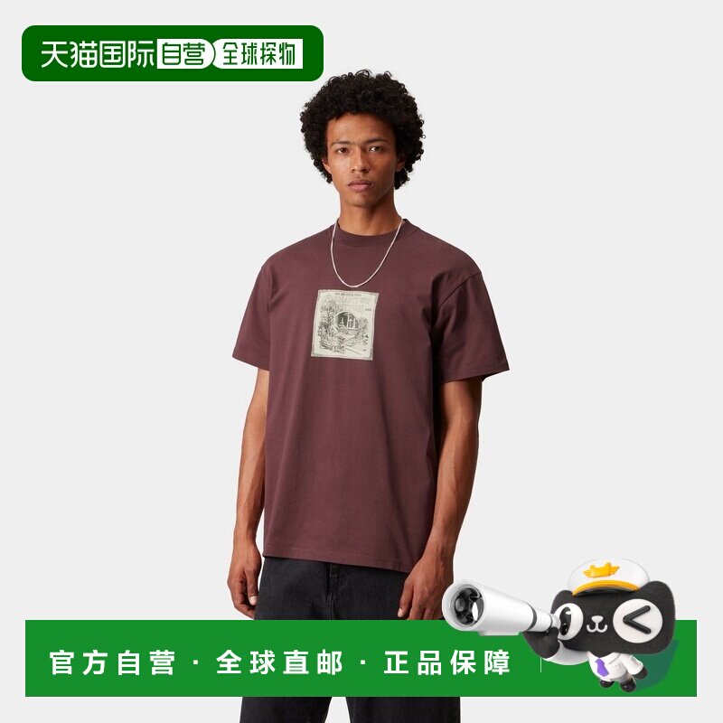 自营欧洲直邮Carhartt WIP 男士暗枣红棉印花图案短袖T恤