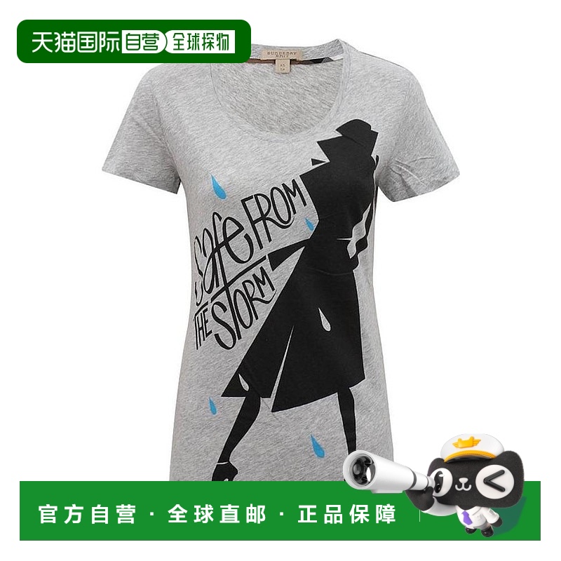 香港直邮BURBERRY 女士衬衫 39658461 SS2021 灰色 圆领印花T恤